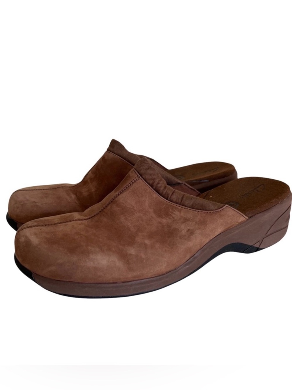 Clarks Brown Suede Slip On Clog Style Shoe 8